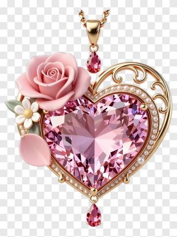 Heart Pendant With Rose And Pearl PNG