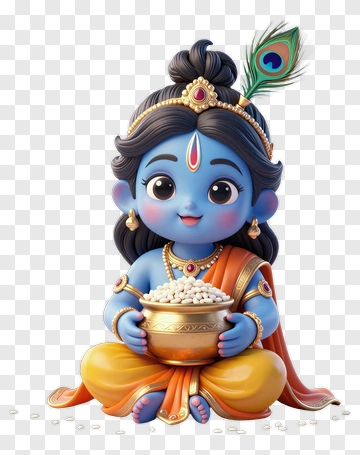 Blue Krishna Child Holding Rice Bowl PNG