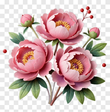Pink Peony Bouquet With Green Leaves PNG