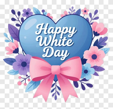 Happy White Day Heart With Bow And Flowers PNG