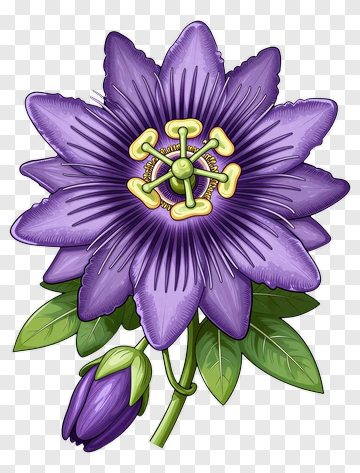 Passionflower With Bud And Leaf PNG