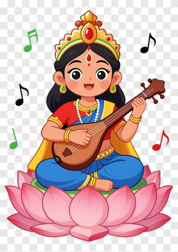 Cartoon Goddess Playing Sitar PNG