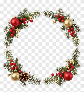 Christmas Wreath With Red And Gold Ornaments PNG