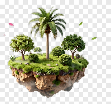 Floating Island With Palm Tree And Greenery PNG