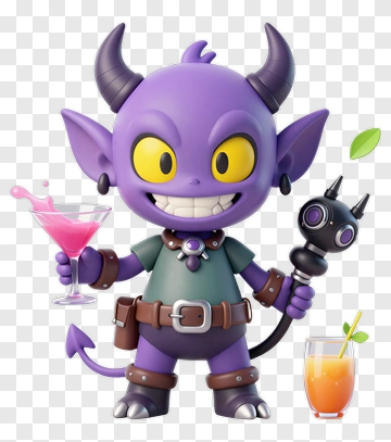 Purple Devil Holding Pink Drink PNG