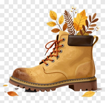 Tan Boot With Autumn Leaves PNG