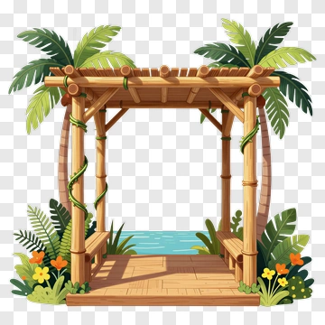 Tropical Bamboo Pavilion With Ocean View PNG