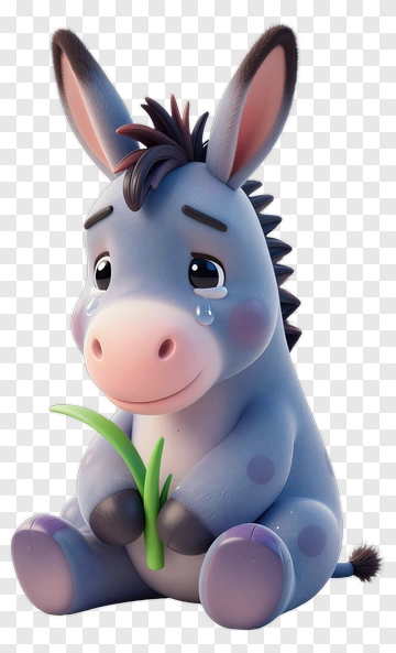 Crying Donkey Holding Grass PNG