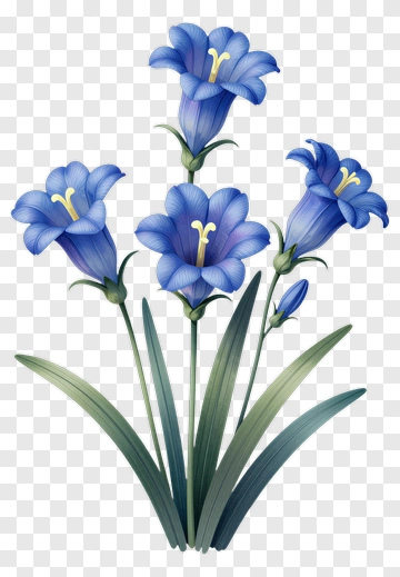 Blue Bellflower With Green Leaves PNG