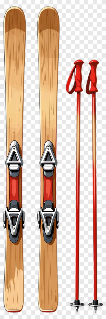 Wooden Skis And Red Ski Poles PNG