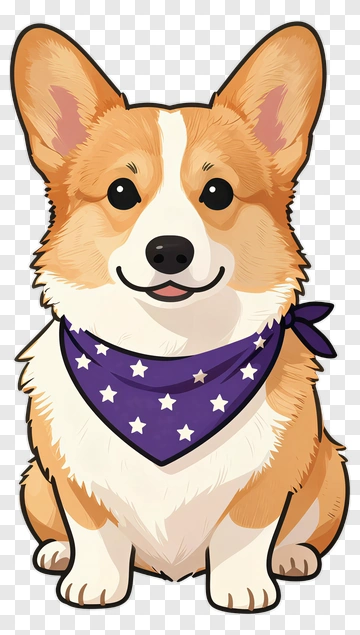 Adorable Corgi Wearing Star Bandana PNG