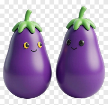 Two Cute Cartoon Eggplants PNG