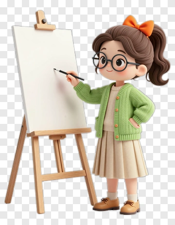 Young Artist Painting On Easel PNG