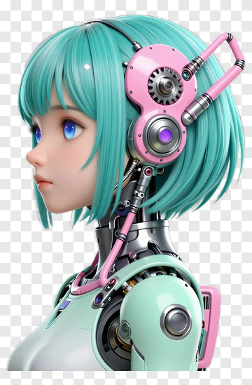 Robot Girl With Pink Headset PNG