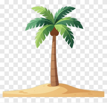Palm Tree With Coconut On Sandy Beach PNG