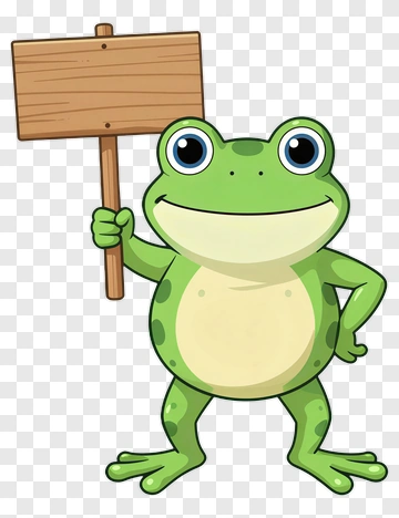 Green Frog Holding Wooden Sign PNG