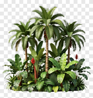 Tropical Plant Arrangement With Palm Trees PNG