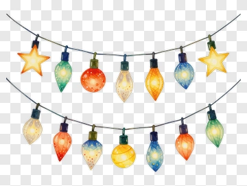 Festive String Lights With Star Ornaments PNG