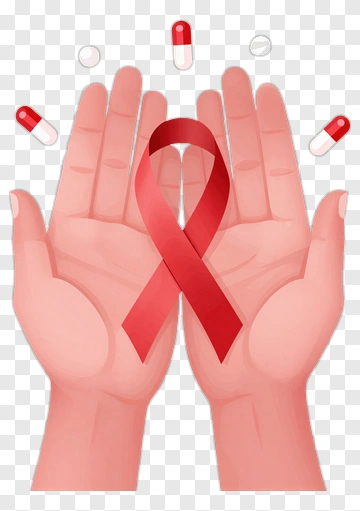 Hands Holding Red Ribbon For AIDS Awareness PNG