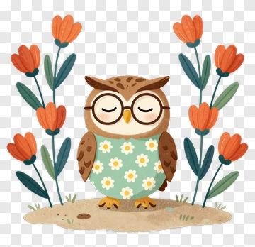 Cute Owl In Floral Dress PNG