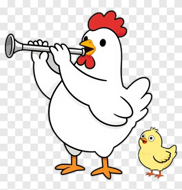 Chicken Playing Trumpet With Chick PNG