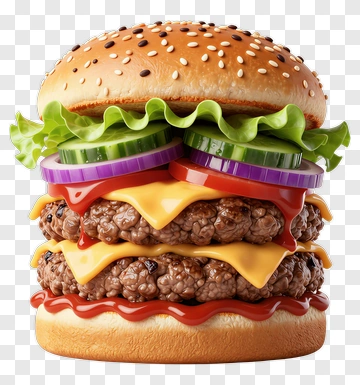 Double Cheeseburger With Fresh Vegetables PNG