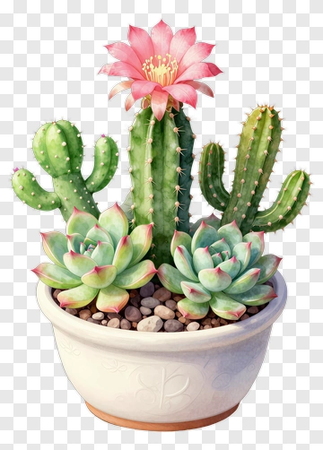 Cactus And Succulent With Pink Flower PNG