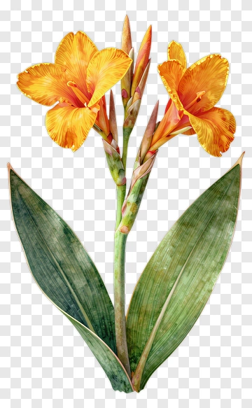Orange Canna Flower With Green Leaves PNG