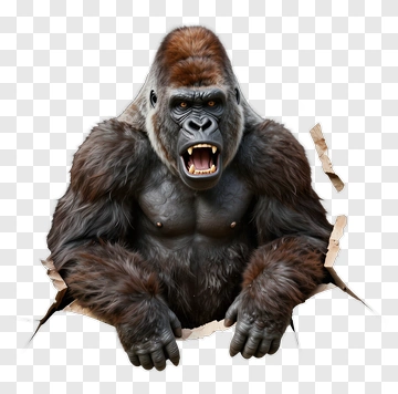 Fierce Gorilla Breaking Through Wall PNG