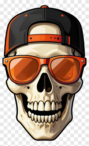 Skull With Sunglasses And Baseball Cap PNG