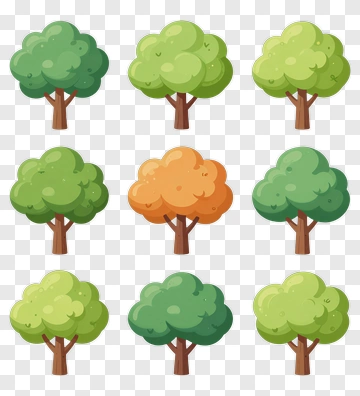 Set Of Cartoon Trees In Different Shades PNG