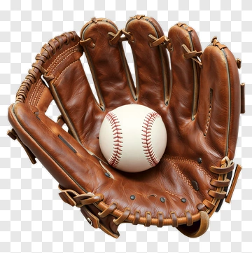 Brown Baseball Glove Holding White Baseball PNG