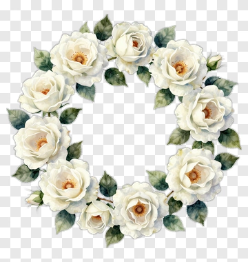 White Rose Wreath With Green Leaves PNG