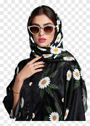 Woman Wearing Daisy Headscarf And Sunglasses PNG