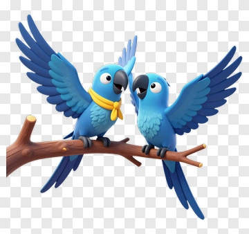 Two Blue Parrots On A Branch PNG