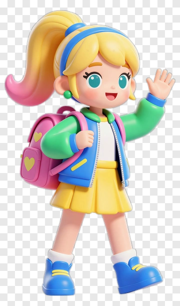 Happy Cartoon Girl Waving PNG