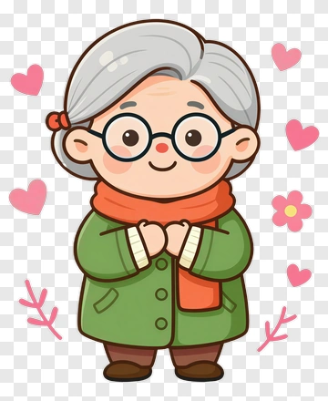 Cute Elderly Woman With Heart Decorations PNG