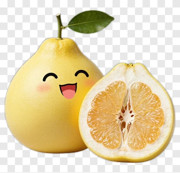Happy Pomelo Fruit With Leaf PNG