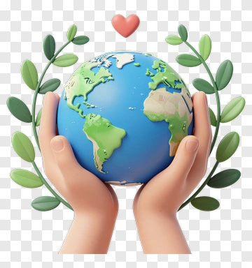 Hands Holding Earth With Heart And Leaves PNG