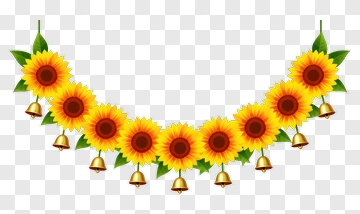 Sunflower Garland With Golden Bells PNG