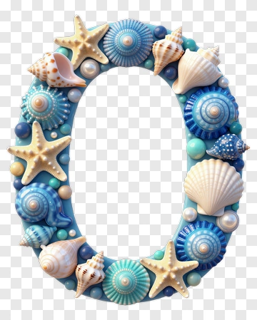 Letter O Decorated With Seashells And Starfish PNG