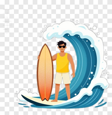 Surfer With Surfboard In Wave PNG