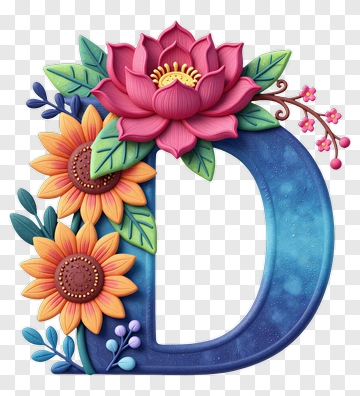 Decorative Letter D With Floral Design PNG