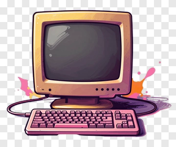 Retro Computer Monitor With Pink Keyboard PNG