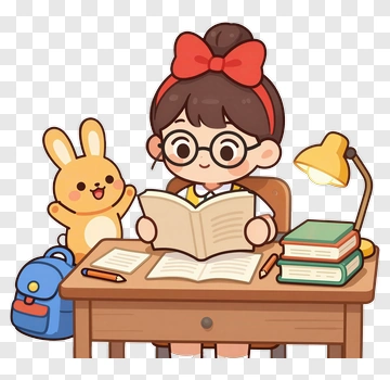 Girl Reading With Rabbit Friend PNG