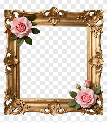 Ornate Gold Frame With Pink Roses PNG