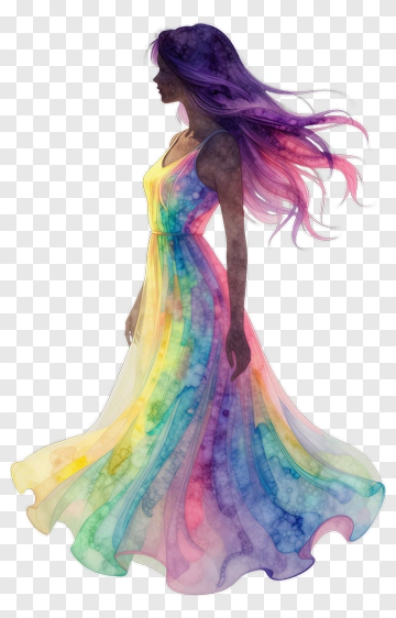 Woman In Rainbow Dress PNG