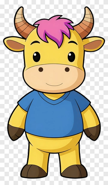 Cartoon Cow With Pink Hair PNG