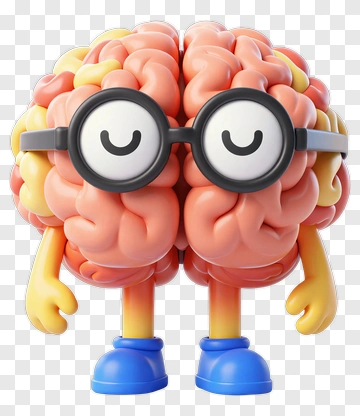 Cartoon Brain Character With Glasses PNG