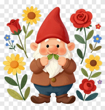 Garden Gnome With Flowers PNG